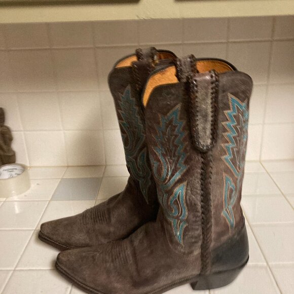 Lucchese Handmade Cowboy Boots Size 10.5 D Snip Toe Blue Embroidery main image 8